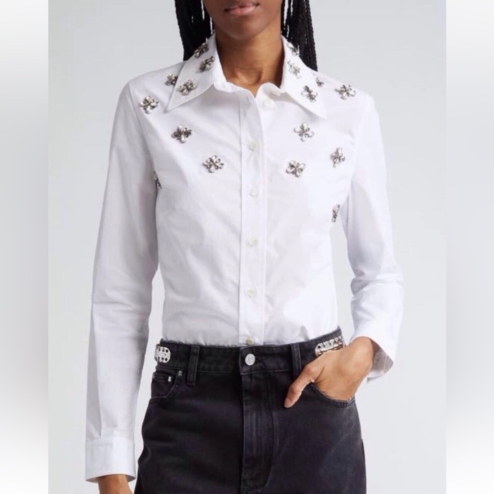 RABANNE Crystal-embellished Poplin Button Down Shirt